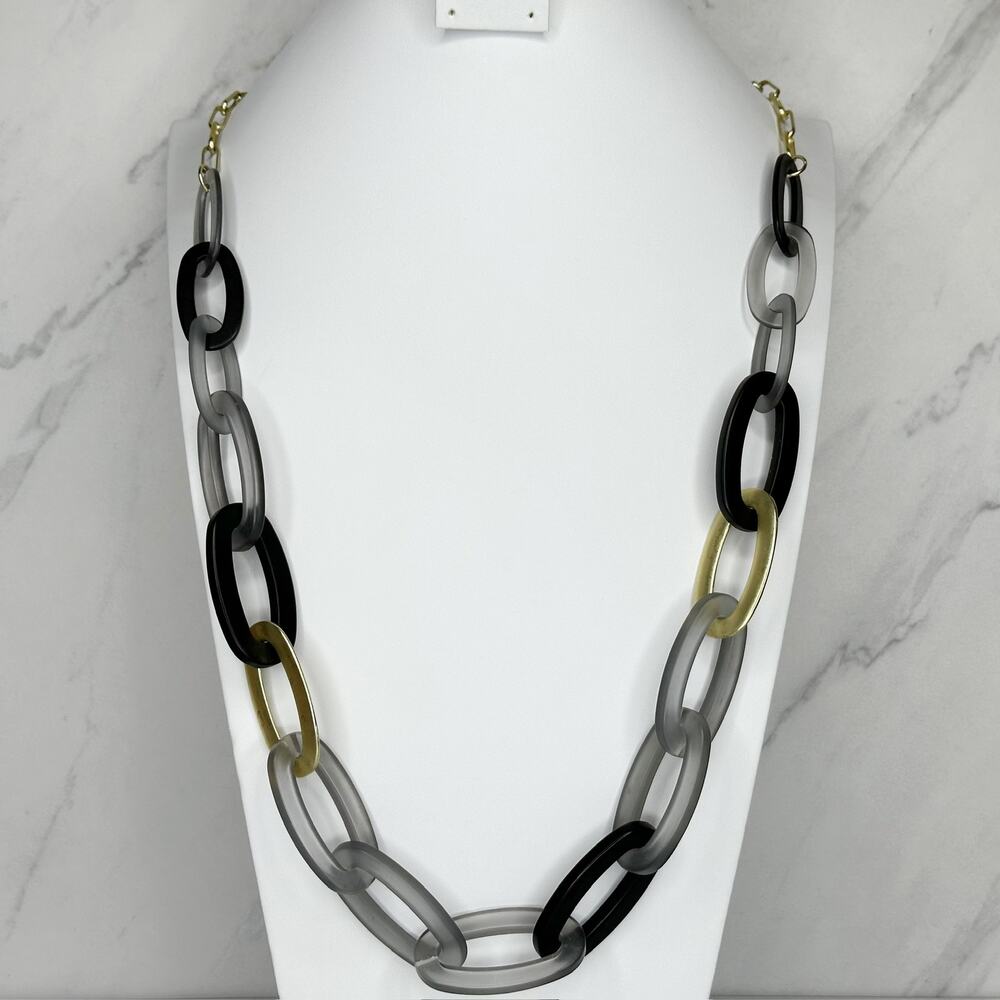Chunky Plastic and Gold Tone Metal Chain Link Long Necklace